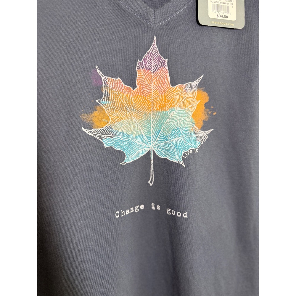 Life is Good Long Sleeve Tee Womens S Blue NWT Change is Good Maple Leaf Crusher - Picture 3 of 9